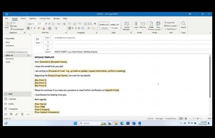 Mail Template in Outlook